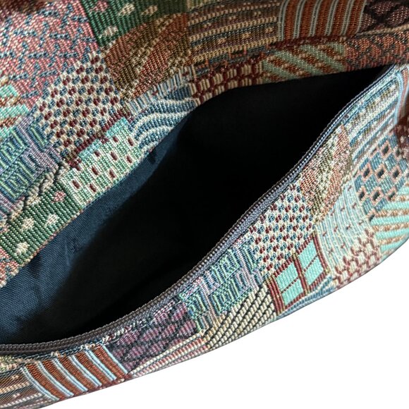 Vintage SAS Tapestry Quilt Leather Patchwork Crossbody Shoulder Purse - Picture 10 of 11